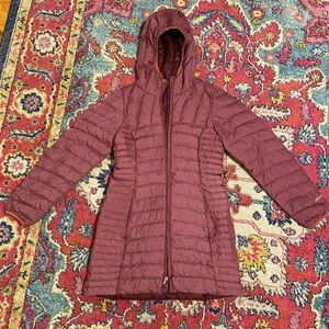 Eddie Bauer Maroon Hooded Long Down Puffer Coat XS